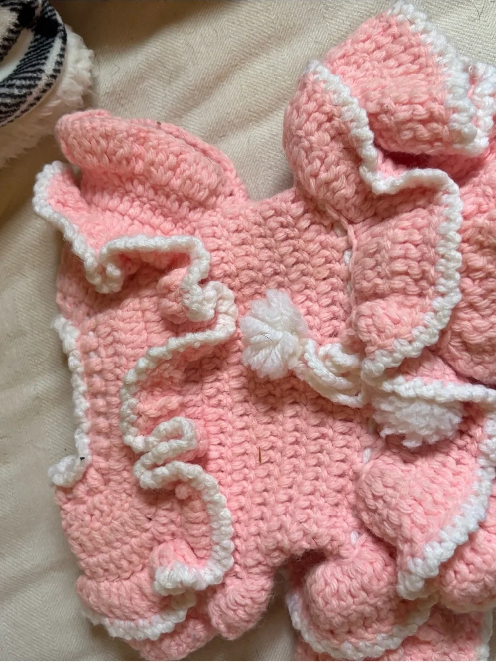 Pink Crochet Ruffle Doll Dress and Poncho